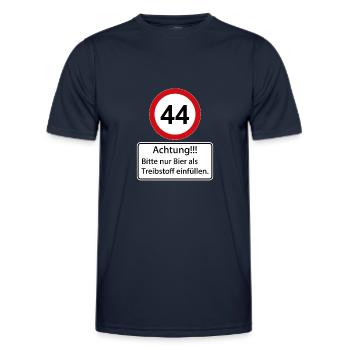 44 Achtung nur Bier als Treibstoff einfüllen - Männer Funktions-T-Shirt - Navy - Vorne - AI Model Male 178 dark (178cm)