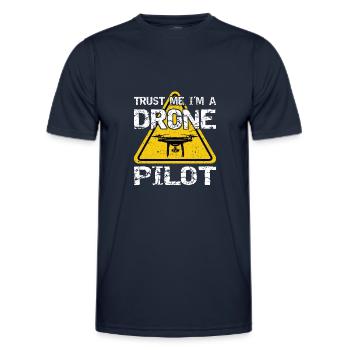 Drone with warning sign Drone flyer - Men's Functional T-Shirt - navy - Front - AI Model Male 178 dark (178cm)