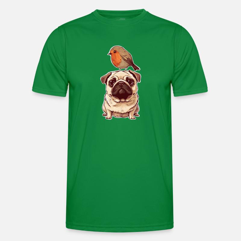 Mops mit Vogel Männer Funktions-T-Shirt