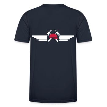 Fire helmet, ax and Wings - Men's Functional T-Shirt - navy - Back - AI Model Male 178 dark (178cm)
