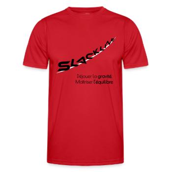 "Slackline –Gravité, équilibre - T-shirt sport Homme - rouge - Devant - AI Model Male 178 dark (178cm)