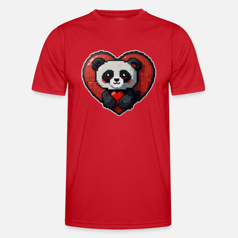 Pixel-Panda mit großem Herz - Männer Funktions-T-Shirt - Rot