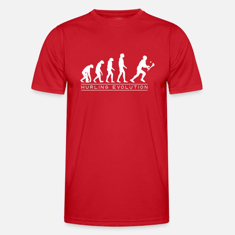 Die Evolution von Hurling - Männer Funktions-T-Shirt - Rot
