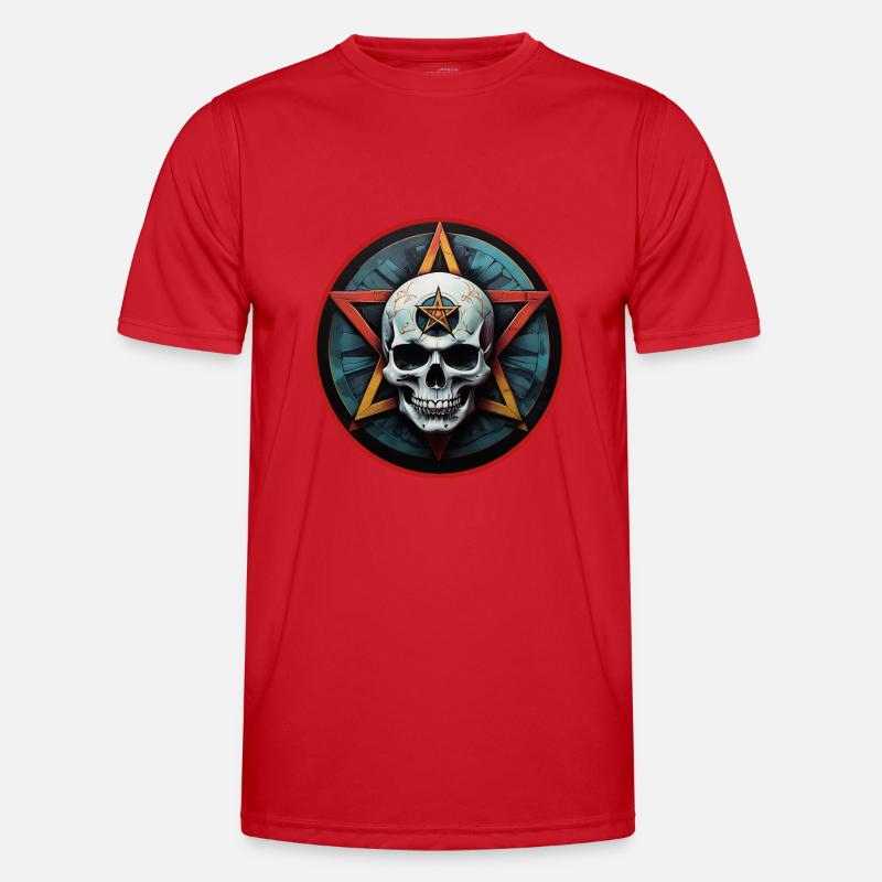 Bunter Skull mit Pentagramm Männer Funktions-T-Shirt