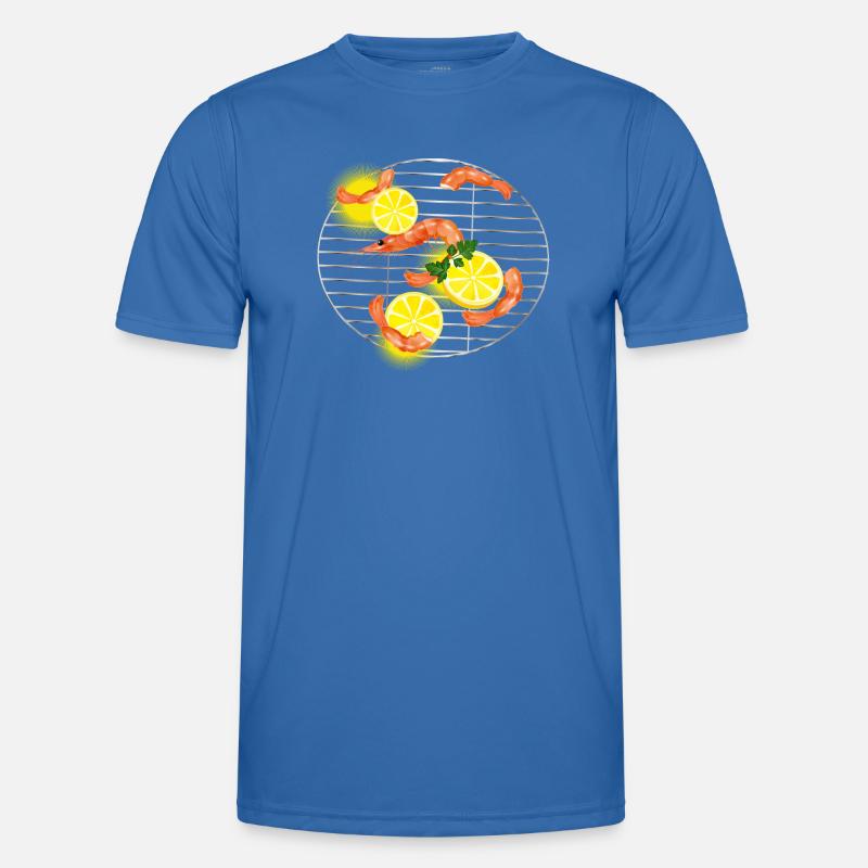 Garnelen oder Shrimps mit Zitronen auf Grillrost Männer Funktions-T-Shirt