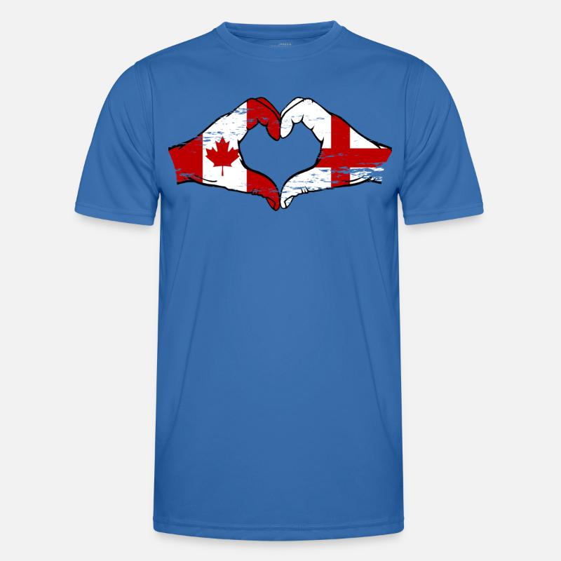 Canada Angleterre Drapeau Mains Coeur Forme Utilisé T-shirt sport Homme