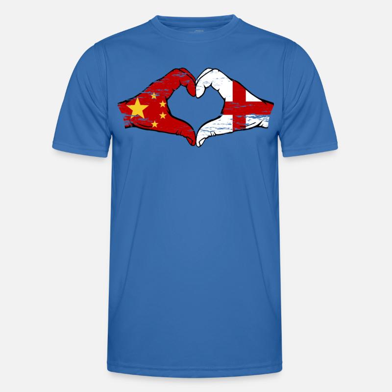 Chine Angleterre Drapeau Mains Coeur Forme Utilisé T-shirt sport Homme