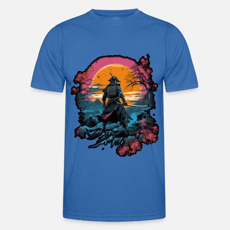 Chinese Warrior emerging from sunset, vector - Men's Functional T-Shirt - royal blue
