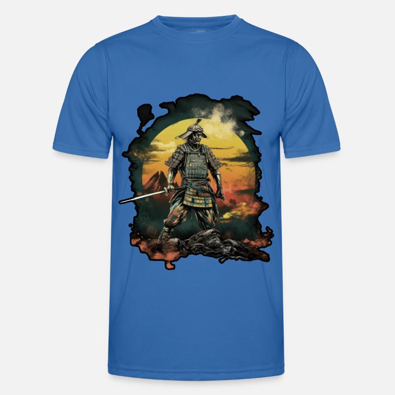 Chinese Warrior emerging from sunset, vector T-shirt sport Homme