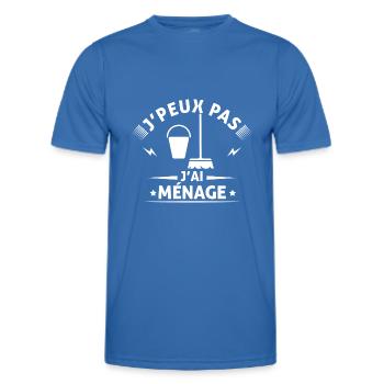 je peux pas j'ai ménage - T-shirt sport Homme - bleu roi - Devant - AI Model Male 178 dark (178cm)