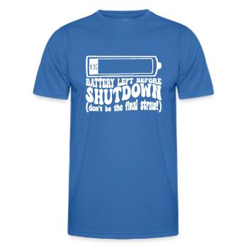Un pourcent de batterie avant le shutdown - T-shirt sport Homme - bleu roi - Devant - AI Model Male 178 dark (178cm)