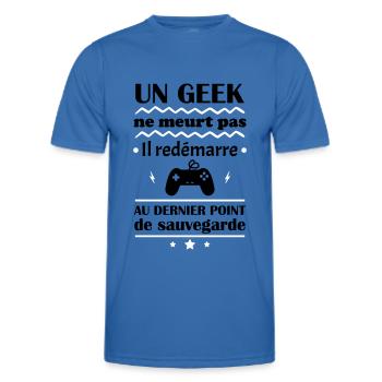 Un geek, idée cadeau : geek,gamer,gaming,gameur - T-shirt sport Homme - bleu roi - Devant - AI Model Male 178 dark (178cm)