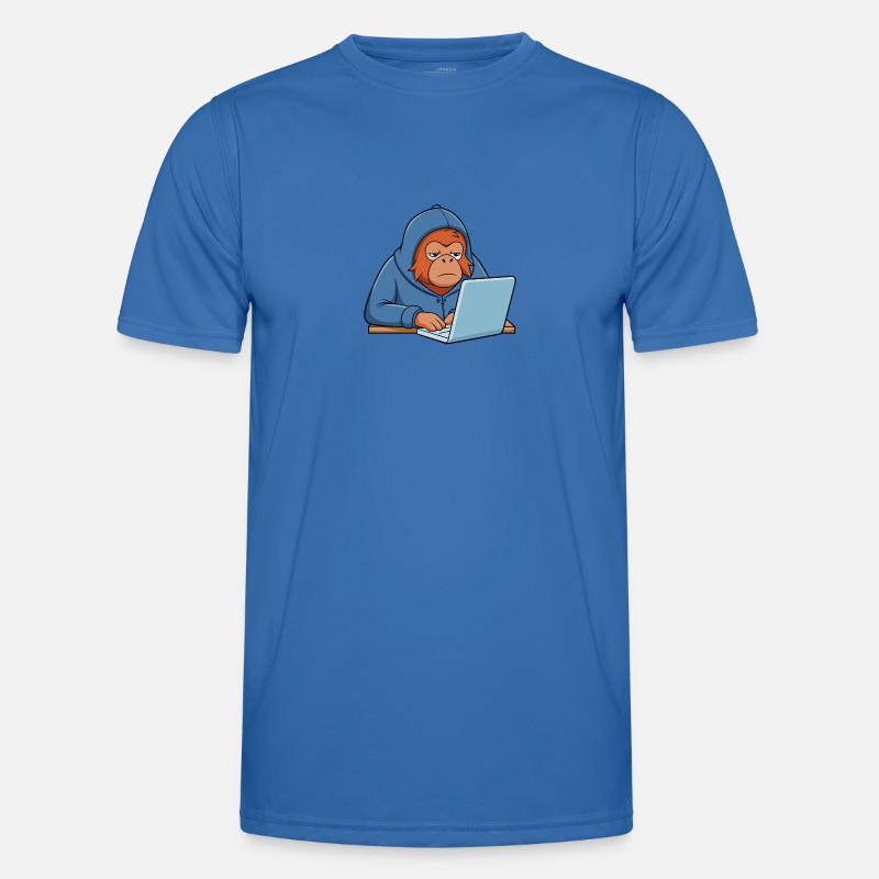 Mignon orang-outan hacker dans un sweat à capuche devant le PC - T-shirt sport Homme - bleu roi