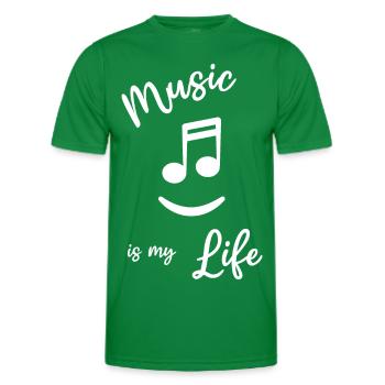"Music is my life" Music Musician Sheet Music - Men's Functional T-Shirt - kelly green - Front - AI Model Male 178 dark (178cm)