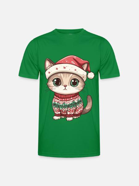 Cat Christmas Comic - Men's Functional T-Shirt - kelly green