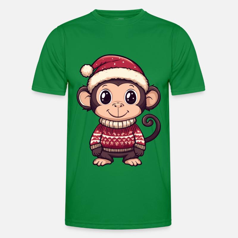 Monkey Christmas Comic - Men's Functional T-Shirt - kelly green