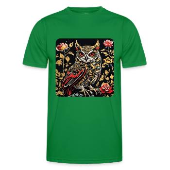 Hibou avec des vrilles de pétales de rose en aspect gravure sur bois - T-shirt sport Homme - vert - Devant - AI Model Male 178 dark (178cm)