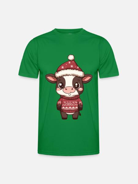 Cow Christmas Comic - Men's Functional T-Shirt - kelly green