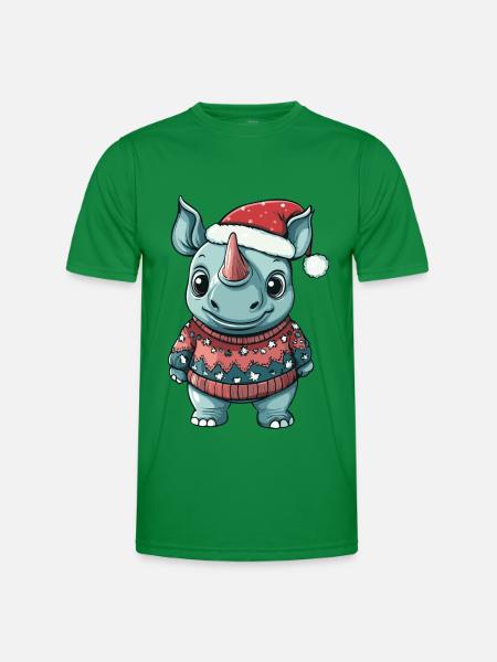Rhino Christmas Comic - Men's Functional T-Shirt - kelly green