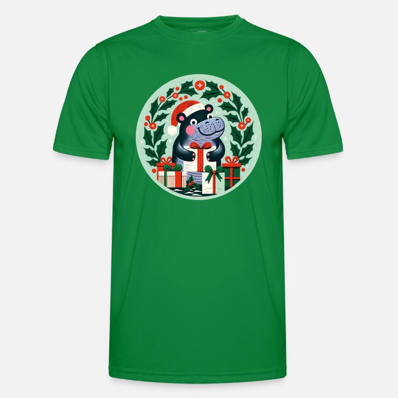 Weihnachts-Nilpferd Männer Funktions-T-Shirt