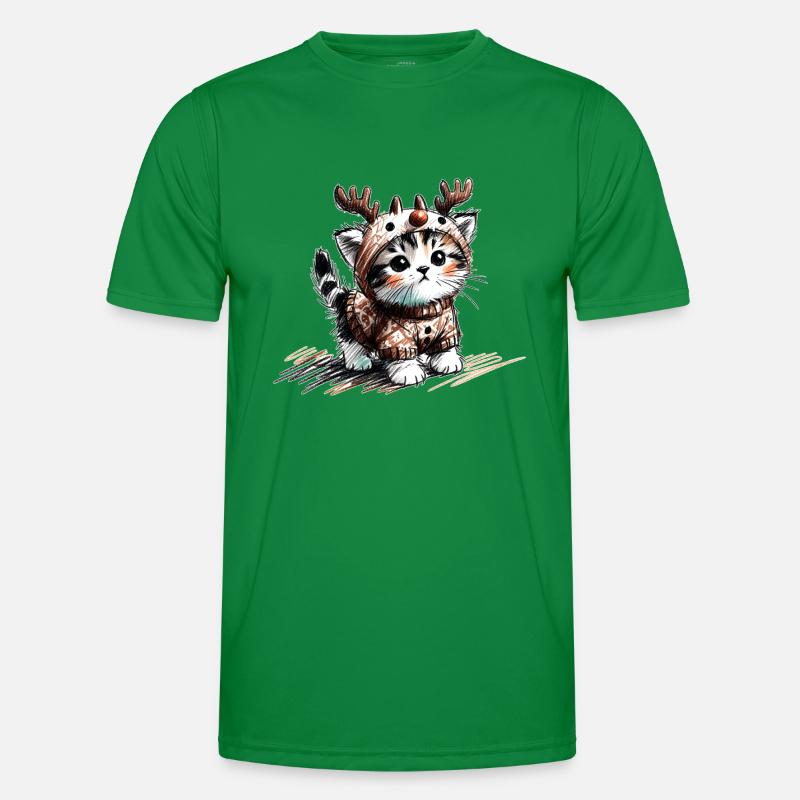 Katze mit Rentiergeweih und Pullover - Männer Funktions-T-Shirt - Kelly Green