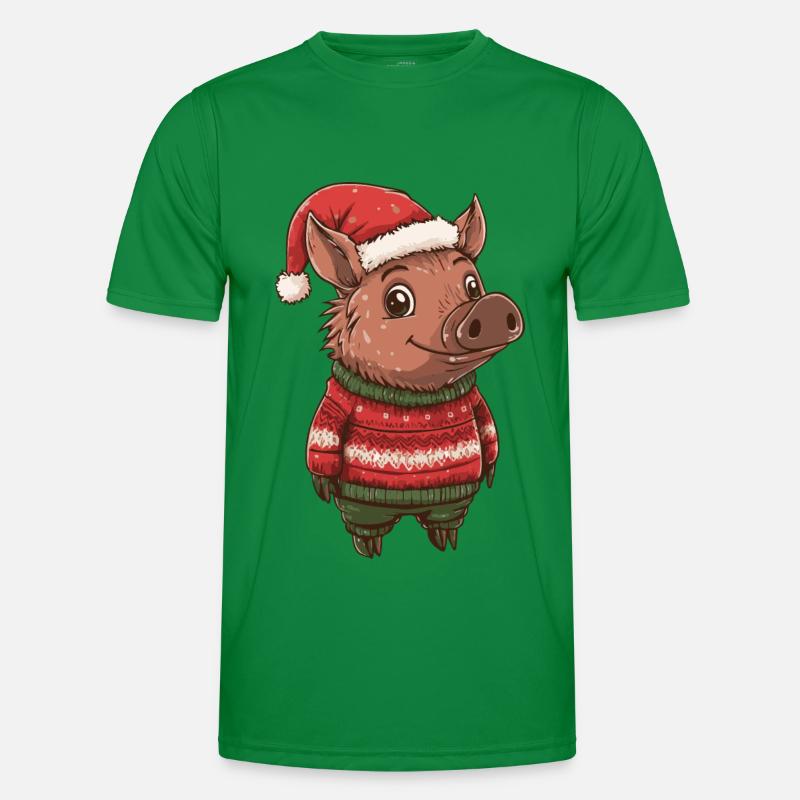Pig Christmas Comic Boar - Men's Functional T-Shirt - kelly green
