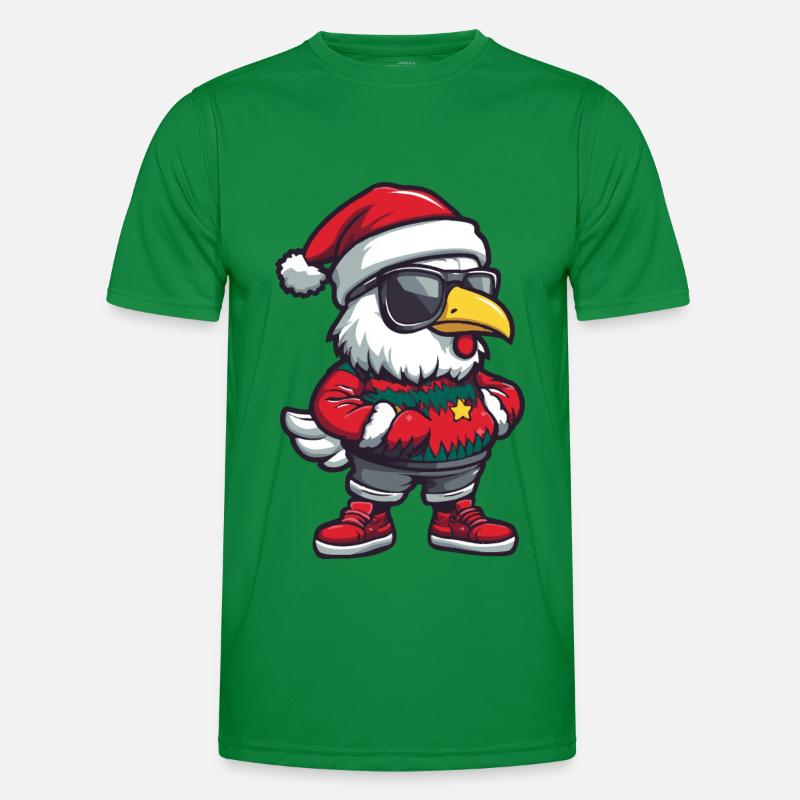 Rooster Christmas Comic Cool - Men's Functional T-Shirt - kelly green