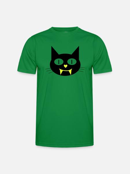 Halloween vampire cat with canines - Men's Functional T-Shirt - kelly green