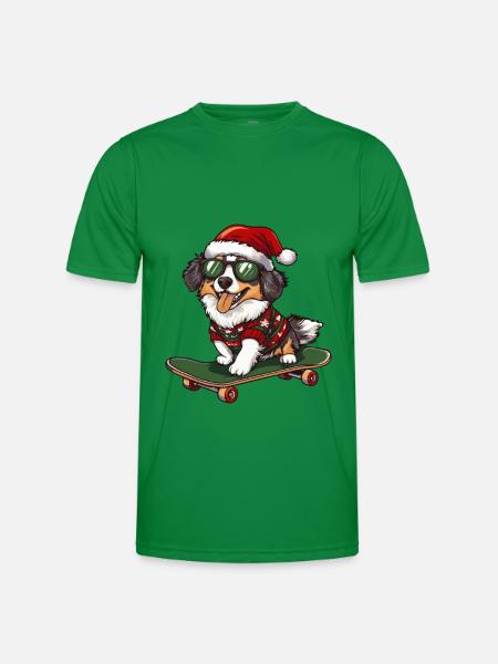Australian Shepherd Dog Christmas Skateboard - Men's Functional T-Shirt - kelly green