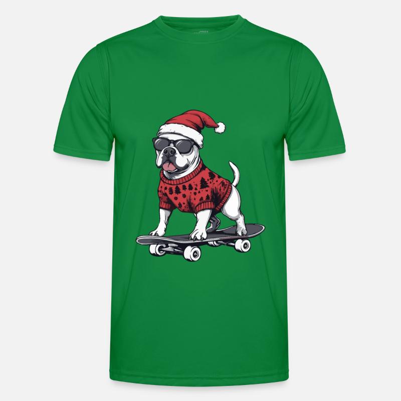 Pit Terrier Chien Noël Planche à roulettes T-shirt sport Homme