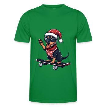 Pinscher Dog Christmas Skateboard - Men's Functional T-Shirt - kelly green - Front - AI Model Male 178 dark (178cm)