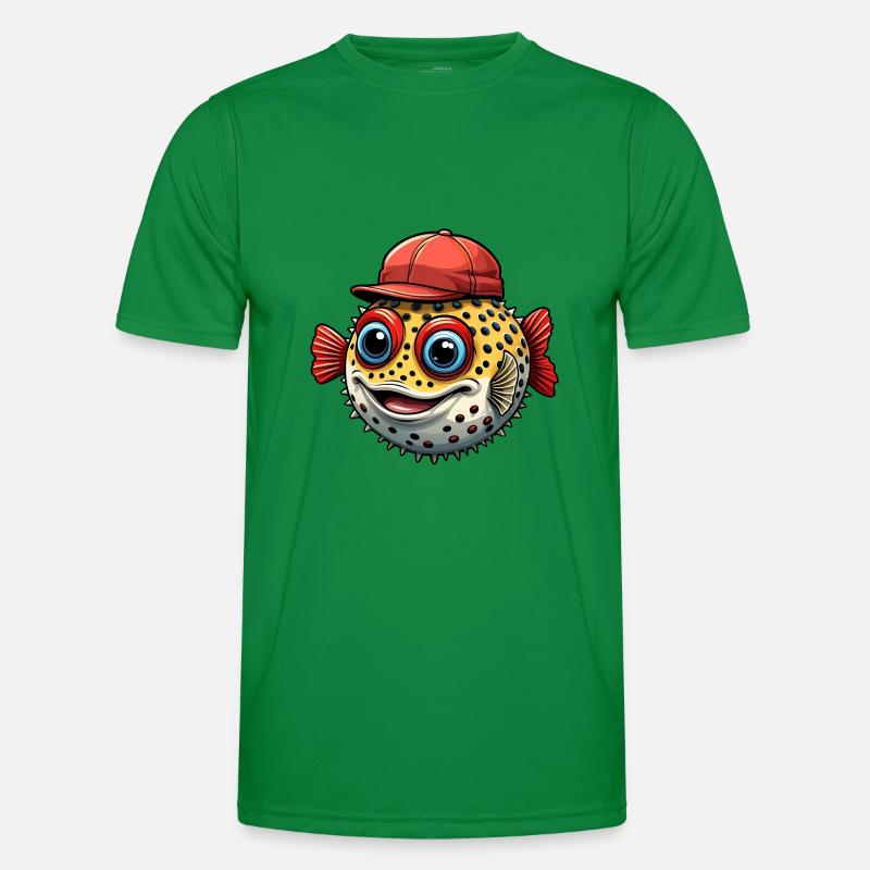 Lustiger Kugelfisch mit roter Basecap - Männer Funktions-T-Shirt - Kelly Green