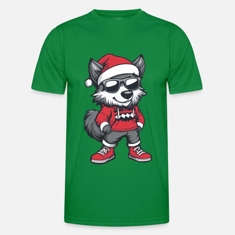 Wolf Christmas Comic Cool - Men's Functional T-Shirt - kelly green
