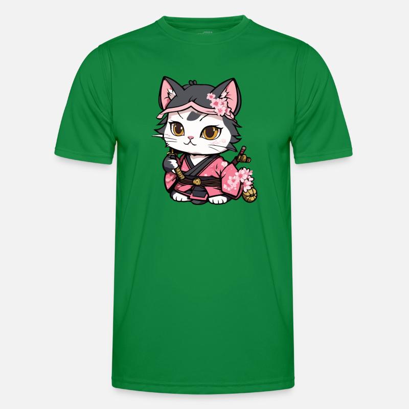 Samurai Katze & Kirschblüten #12 - Männer Funktions-T-Shirt - Kelly Green