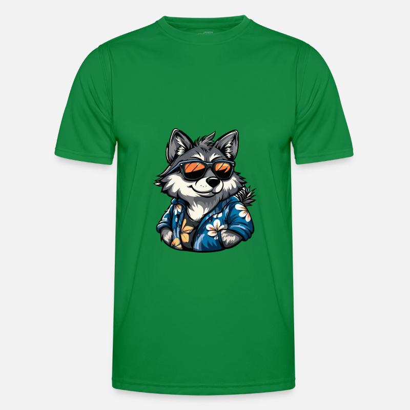 Wolf Comic Vacation - Men's Functional T-Shirt - kelly green