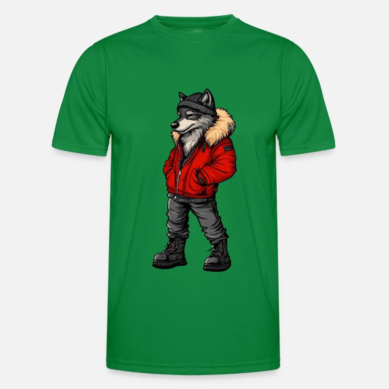 Wolf Funny Winter - Men's Functional T-Shirt - kelly green