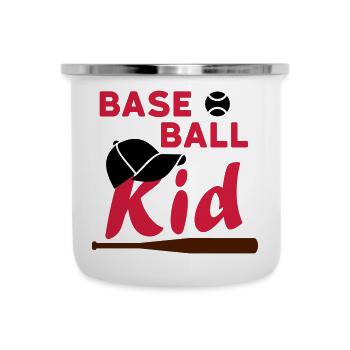 Enfant de baseball (balle de jeu, casquette, batte de baseball) - Tasse émaillée - blanc - Devant