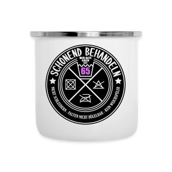 Schonend behandeln Sack 65 | Farben änderbar - Emaille-Tasse - Weiß - Vorne