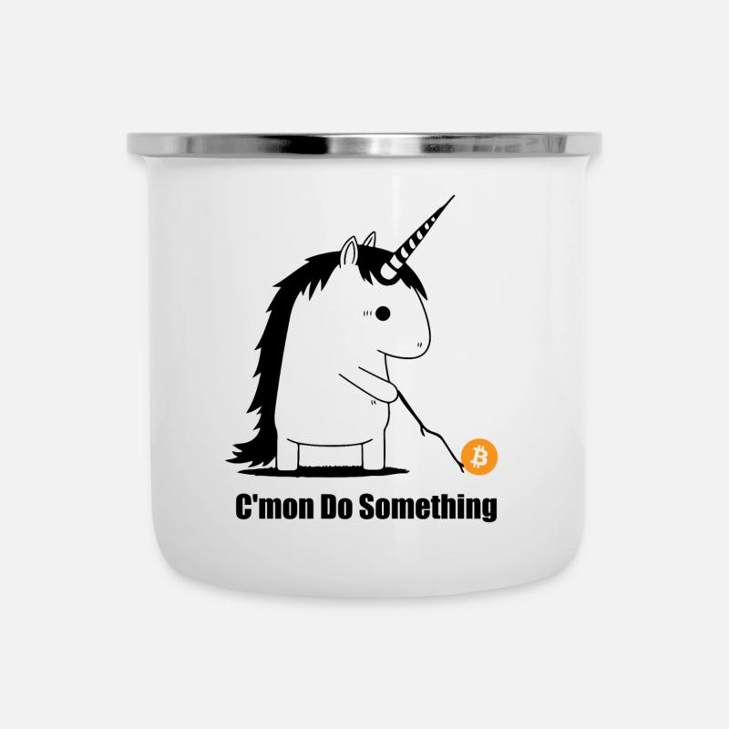 Einhorn Bitcoin Trading Meme Come on Do Something - Emaille-Tasse - Weiß