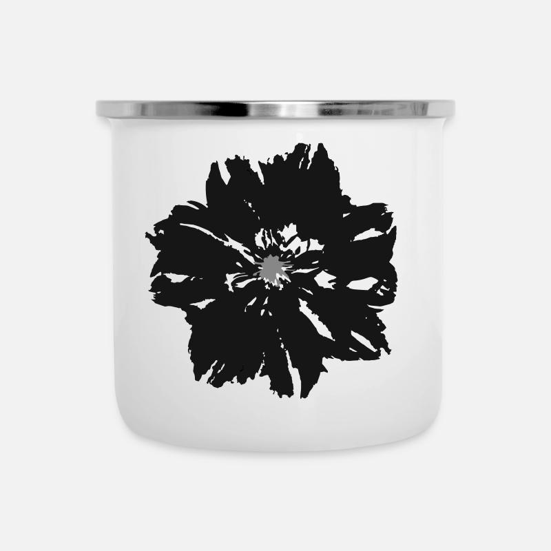 black flower - Emaille-Tasse - Weiß