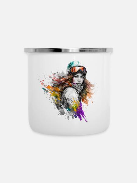 Ski Lady - Emaille-Tasse - Weiß