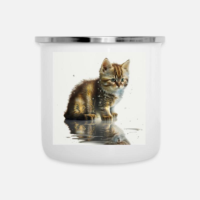 Süße Katze im Regen - Emaille-Tasse - Weiß