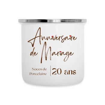 Anniversaire de mariage 20 ans Noces de Porcelaine - Tasse émaillée - blanc - Devant