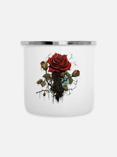 Spring Rose - Emaille-Tasse - Weiß