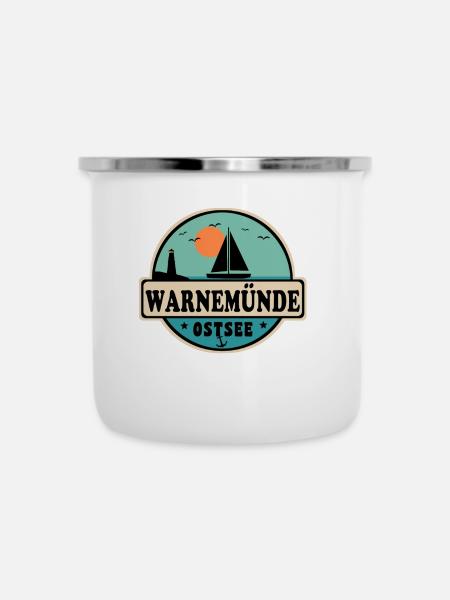 Warnemünde - Emaille-Tasse - Weiß