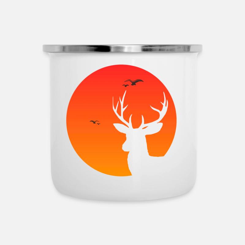 Cerf au coucher du soleil - Tasse émaillée - blanc