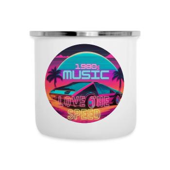 1980s Car Motive Retro Arcade Style - Emaille-Tasse - Weiß - Vorne