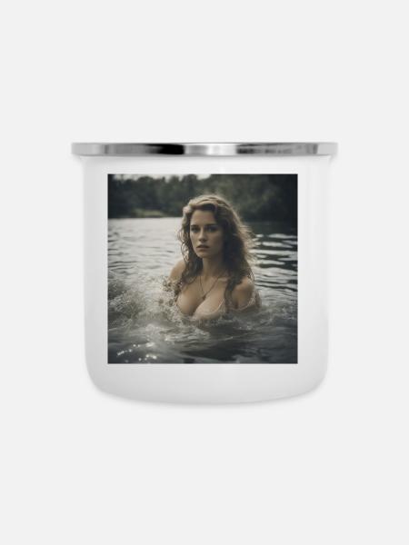 Frau im Wasser - Emaille-Tasse - Weiß