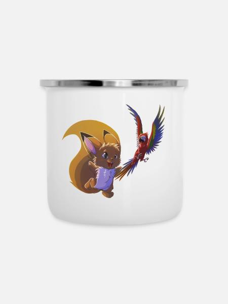 Nuts mit Ara - Emaille-Tasse - Weiß