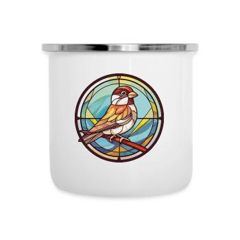 Sparrow Colorful Watercolor Animal Illustration - Camper Mug - white - Front